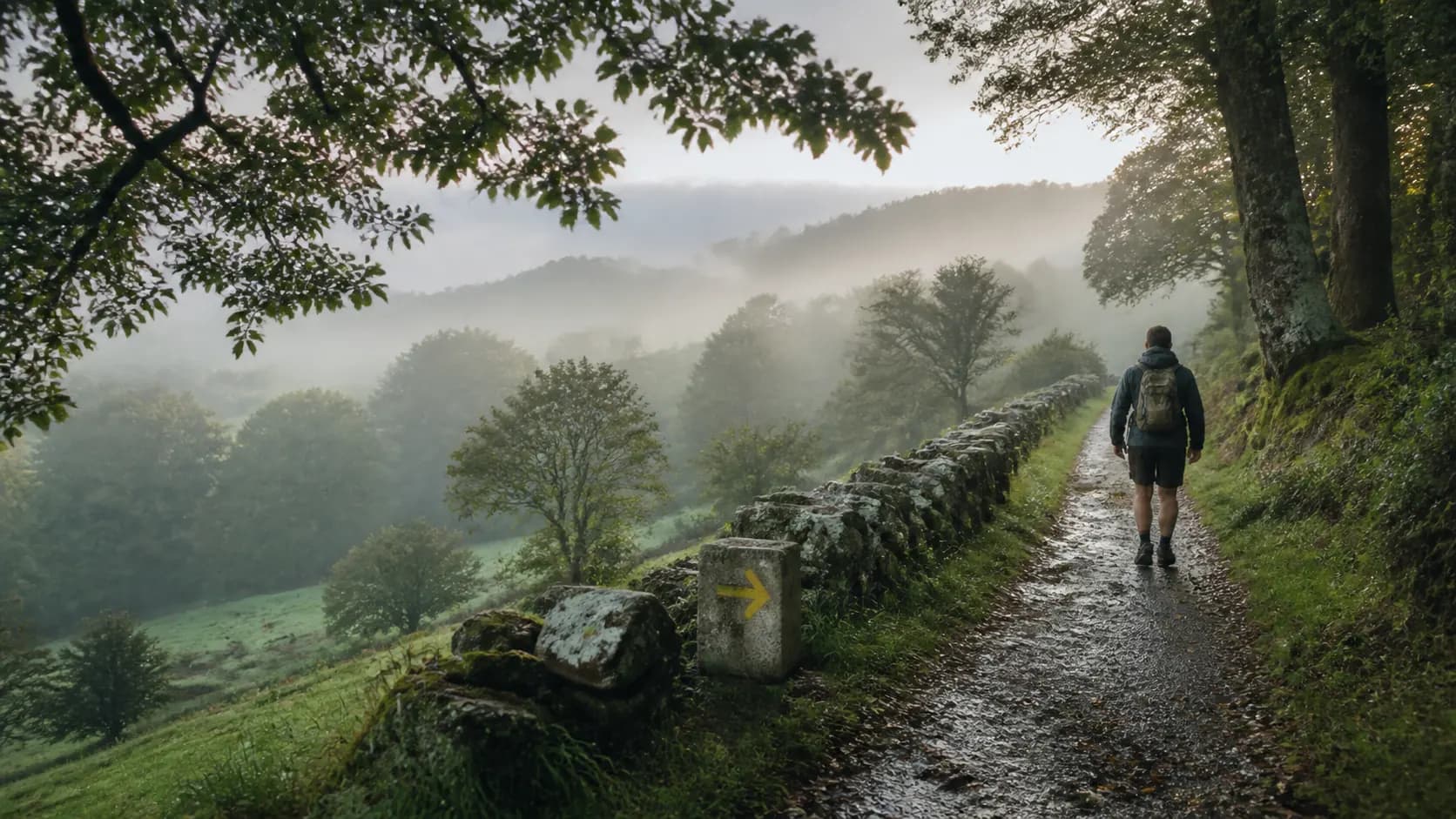 Peregrino caminando por el Camino de Santiago